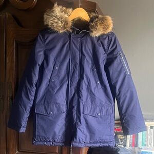 Polo by Ralph Lauren Navy Kids Puffer Coat with Faux Fur Hood